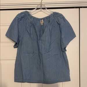 J Crew Factory Blue Short Sleeve Flutter Blouse